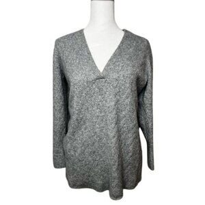 Chico’s Herringbone Heather Gray Textured Tunic Sweater with Deep V-Neck Medium